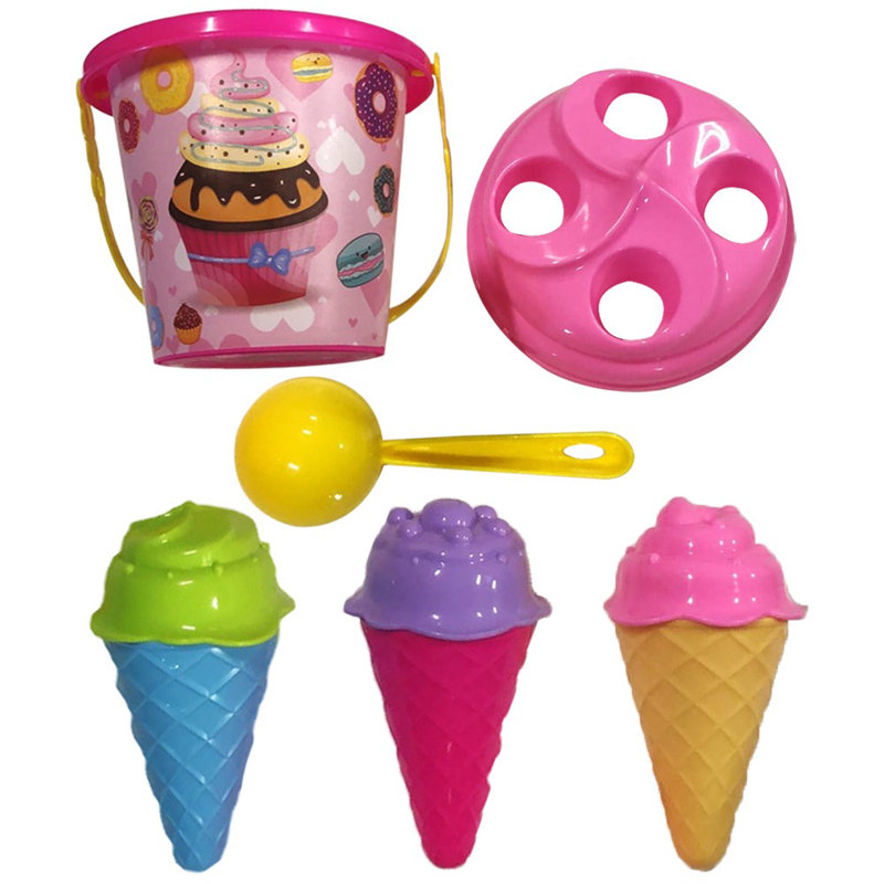PMU Beach Sand Toy Set 9 pcs Includes Multicolor Ice Cream Sand Molds Beach Bucket and Scoop Ice Cream Pink Kit Colors Pkg 1 Blue